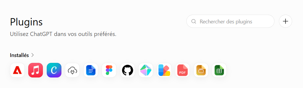 Plugins page — the + button
